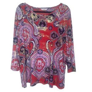 Allison Daley Tunic Top Womens 3X Paisley Artsy Plus Size‎ 3/4 Sleeves